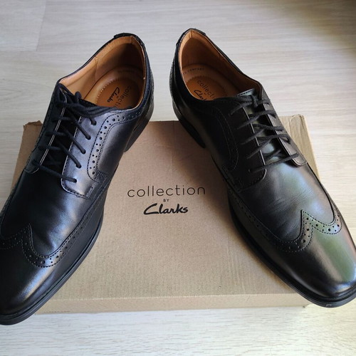 Clarks Brogue Oxford Leather Shoes Size 45 Like New Black