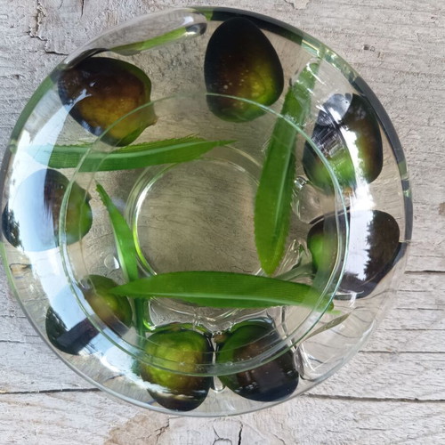 Vintage acrylic glass tealight holder with olive motif, like new