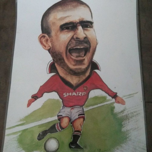 Eric Cantona caricature used, laminated 40x50