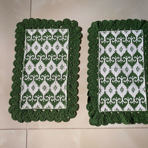 Small handmade doilies with counted embroidery and lace like new