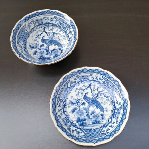 Vintage Japanese plate and bowl Meiji Period like new, blue and white porcelain