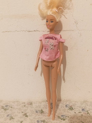 Barbie 31 cm used, with pink top without bottom clothes