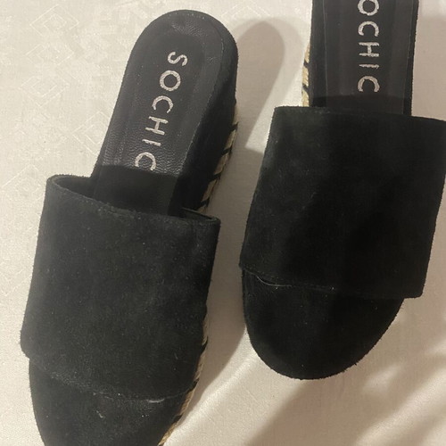 So Chic By Vsk Leather Mules Platform Sandals Size 36 Like New