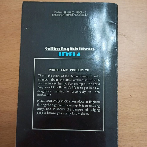 Pride and Prejudice book used, Collins English Library, English
