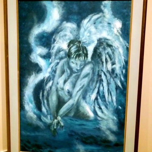 Oil painting used on canvas, Blue Angel by Argyris Nomikos