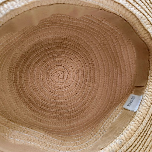 Straw hat like new with ribbon, beige and brown
