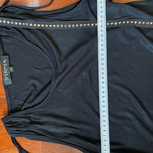 Stenia medium black sleeveless blouse like new with cords and strass