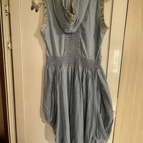 Dress imitation of denim and leather skirt like new, A-Style, gray beige