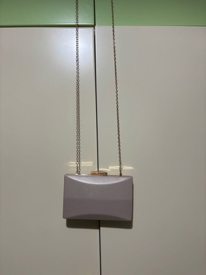 Gold evening bag used, beige and gold