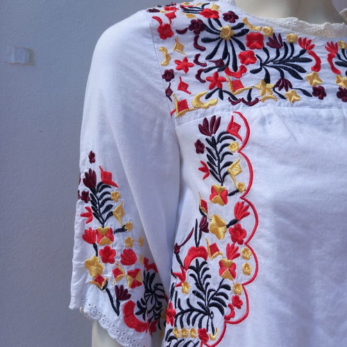 Embroidered cotton blouse dress used, white, size S
