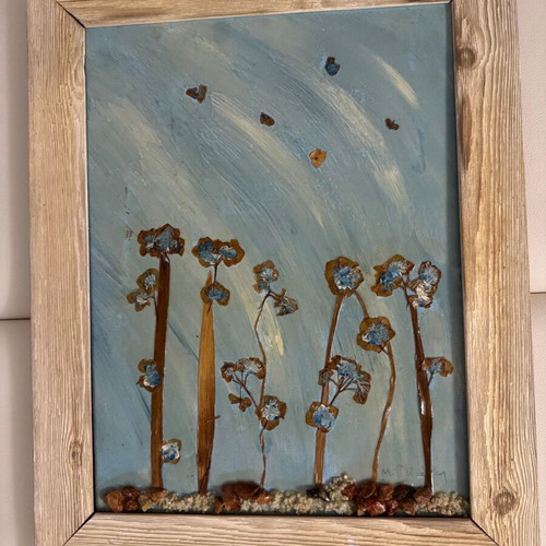 Canvas painting new with earthy materials and wooden frame