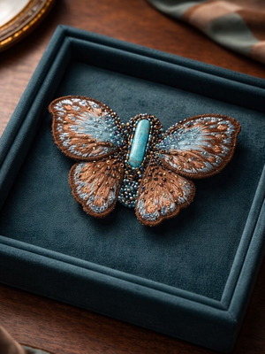 Butterfly Brooch with Turquoise Handmade new