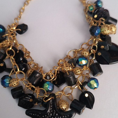 Gold bracelet with black charms and holographic design new