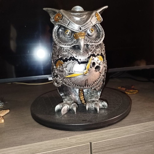 Διακοσμητικό κουκουβάγιας στυλ steampunk ασημί γλυπτό μεταχειρισμένο σαν καινούργιο