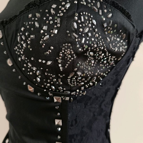 Rosso Di Sera black corset with lace and silver rhinestones