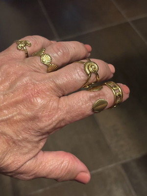 Set of 6 gold-tone stainless steel rings with sea shell designs