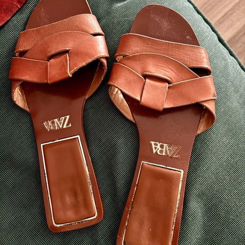 Zara leather slippers size 38, brown