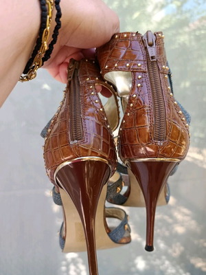 Πέδιλα 11cm τζιν & croco, ν.39, σαν καινούργια, με τρουκς