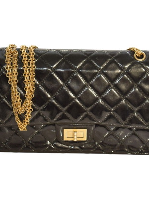 Chanel Reissue 2.55 Jumbo Flap Bag ώμου σαν καινούργια, μαύρο λουστρίνι