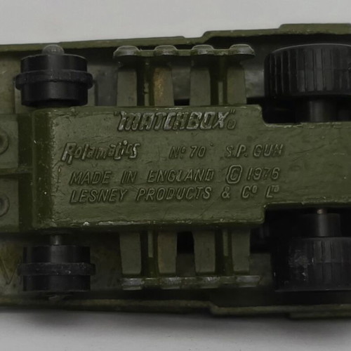 Matchbox Lesney Rolomatics No. 70 S.P. Gun Tank toy, vintage 1976