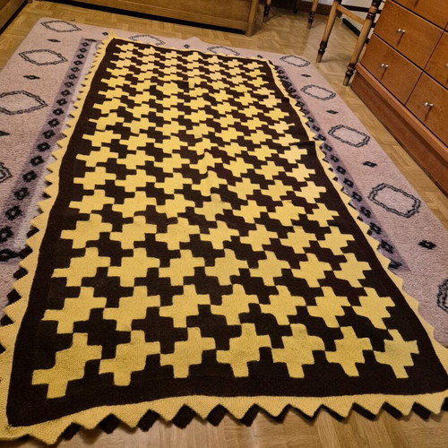 Handmade wool blanket set of 2, like new, mustard and brown