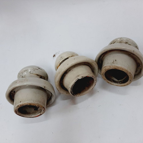 Levira porcelain electric insulators, capsule shape, vintage, set of 3