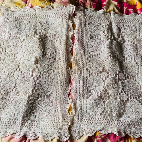 Decorative pillowcases handmade knitted used, white