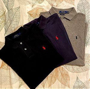 SET από μακρυμάνικες μπλούζες γνήσιες POLO Ralph Lauren (Μαύρη, Γκρι, Μπλε)