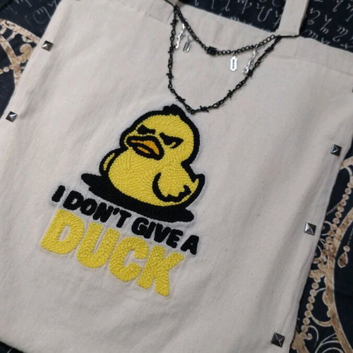 Handmade shoulder tote bag with duck punch needle design, new