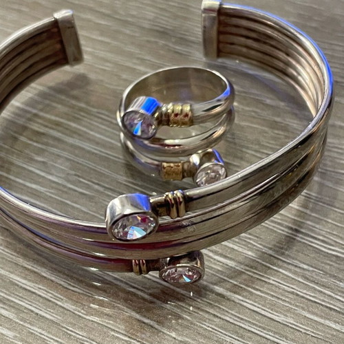 Silver gold 925, 585 bracelet and ring set used