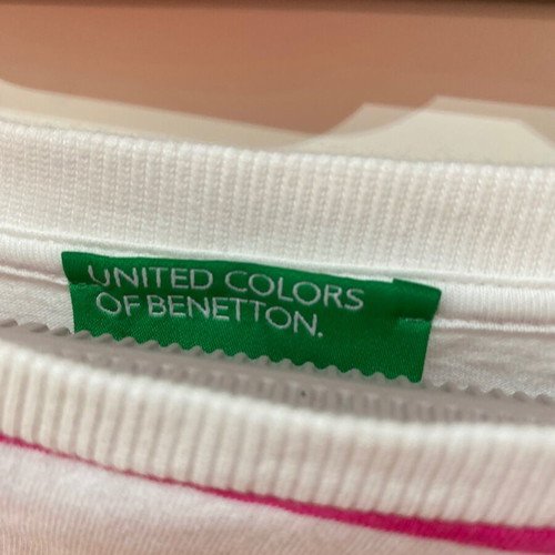 Benetton short-sleeve blouse like new, white with pink stripes