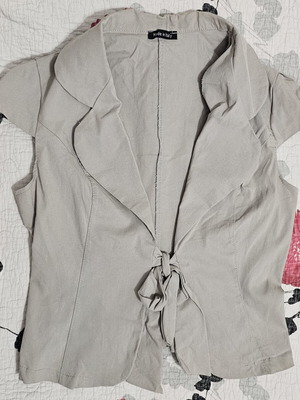 Set with Vest and High-Waisted Pants like new, elastic fabric, gray and beige