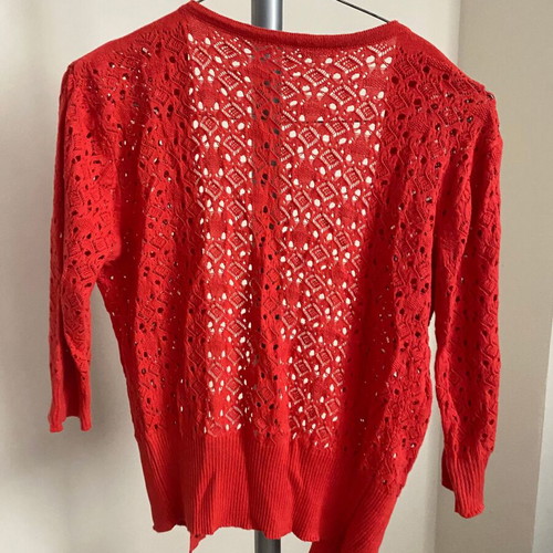 Coral openwork knit cardigan like new, one size