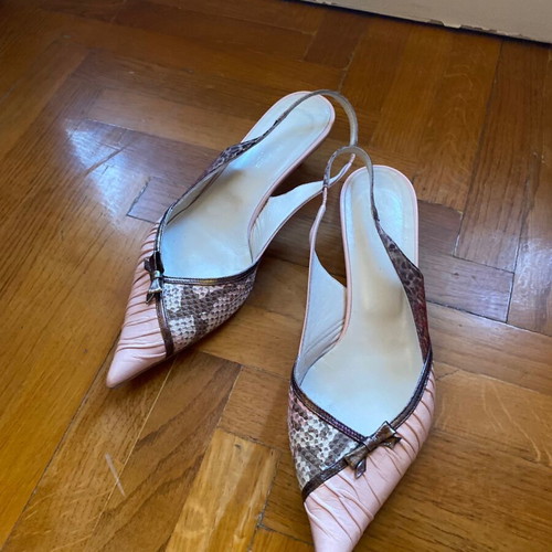 Tsakiris Mallas vintage Y2K coquette heels used, beige and pink