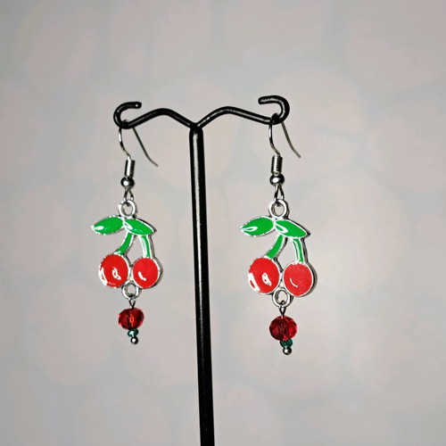 Handmade cherry earrings with crystals new