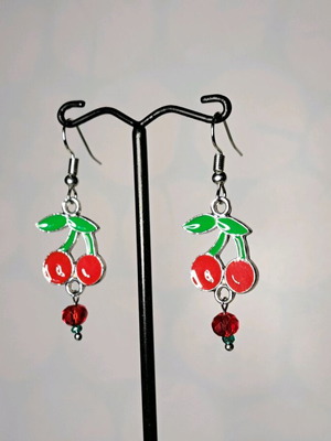 Handmade cherry earrings with crystals new