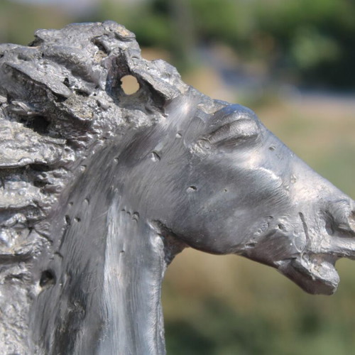 Solid lead horse head sculpture, 3 kg