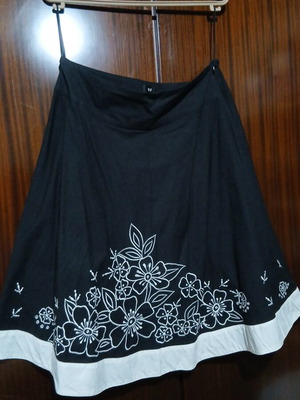 F&F women's black skirt with white floral embroidery, large