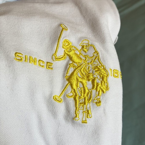 U.S. Polo Assn. White Piqué Polo Shirt Large with Yellow Embroidery