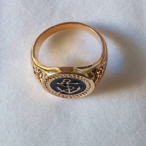 Men's Signet Ring with Nautical Anchor Design, New, Gold Tone