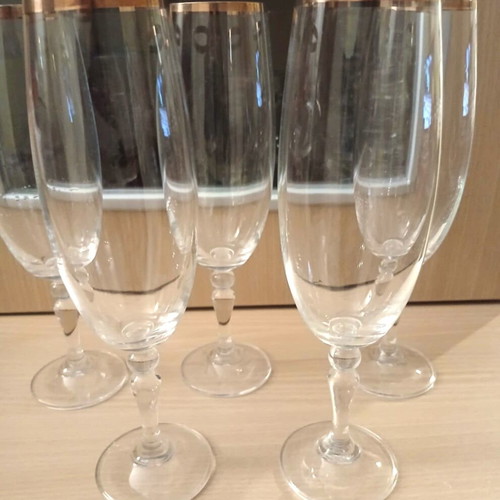 Set of 5 Bohemia Czech crystal champagne glasses new
