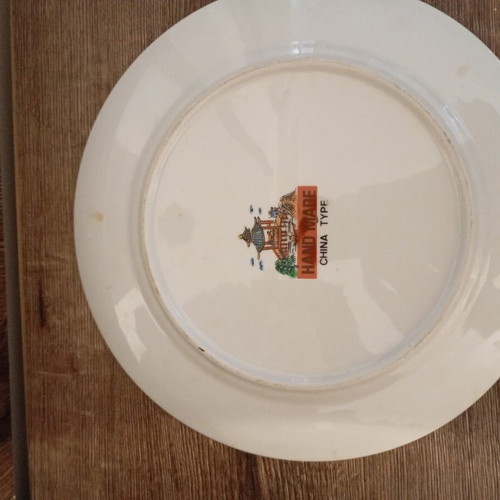 Vintage Hand Made China Type Decorative Plate with Asian Motif used