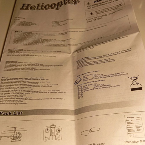 Remote control helicopter used, non-working with controller and 3 extra blades