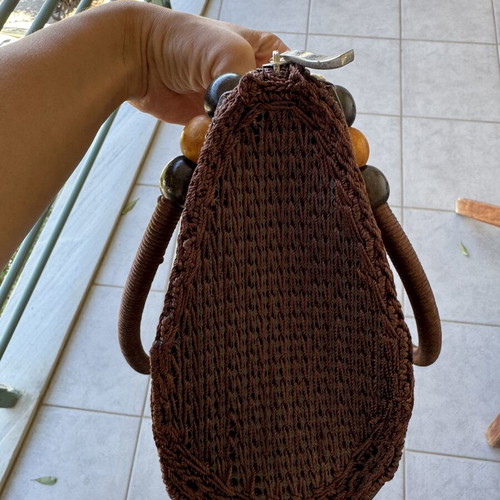 Vintage Boho Handbag Like New, Handmade With Wooden Flowers