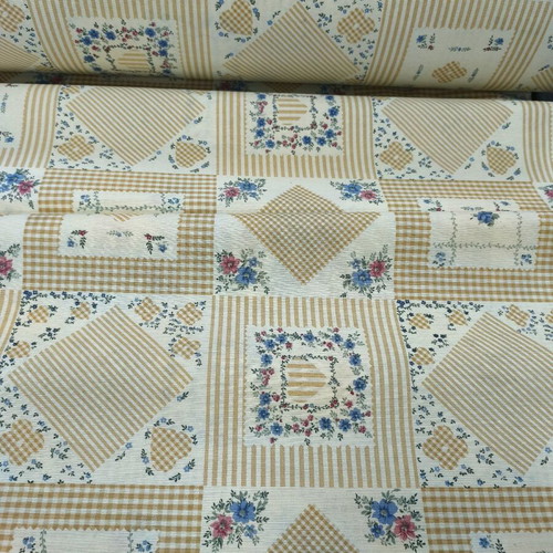 Canvas fabric printed with geometric and floral patterns, new