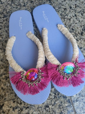 Handmade flip-flops size 40/41 new, blue and pink