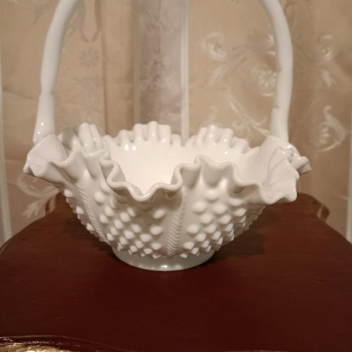Opaline white large basket used decorative bowl