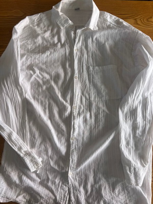 White men's seersucker shirt XXL used with small stain
