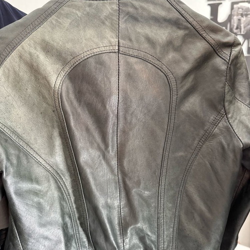 Leather women's jacket used, dark gray, size XS