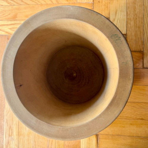Traditional wooden mortar used, natural wood, 17 cm height